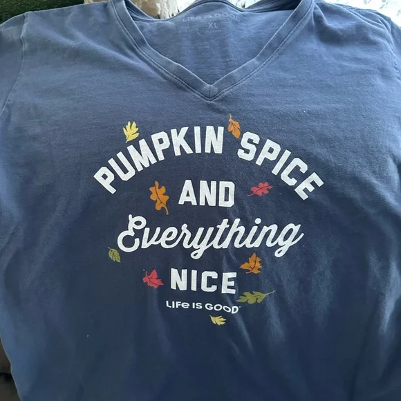 Life Is Good Blue Short Sleeve Tee Pumpkin Spice Graphic - Picture 1 of 2